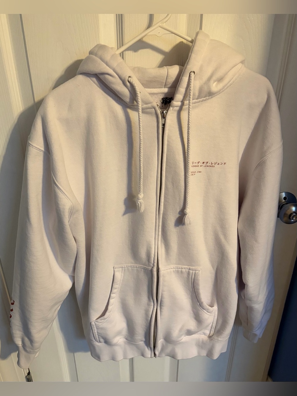 Arcane Jinx White Zip Up Hoodie, Riot Games Mens’s Size Large